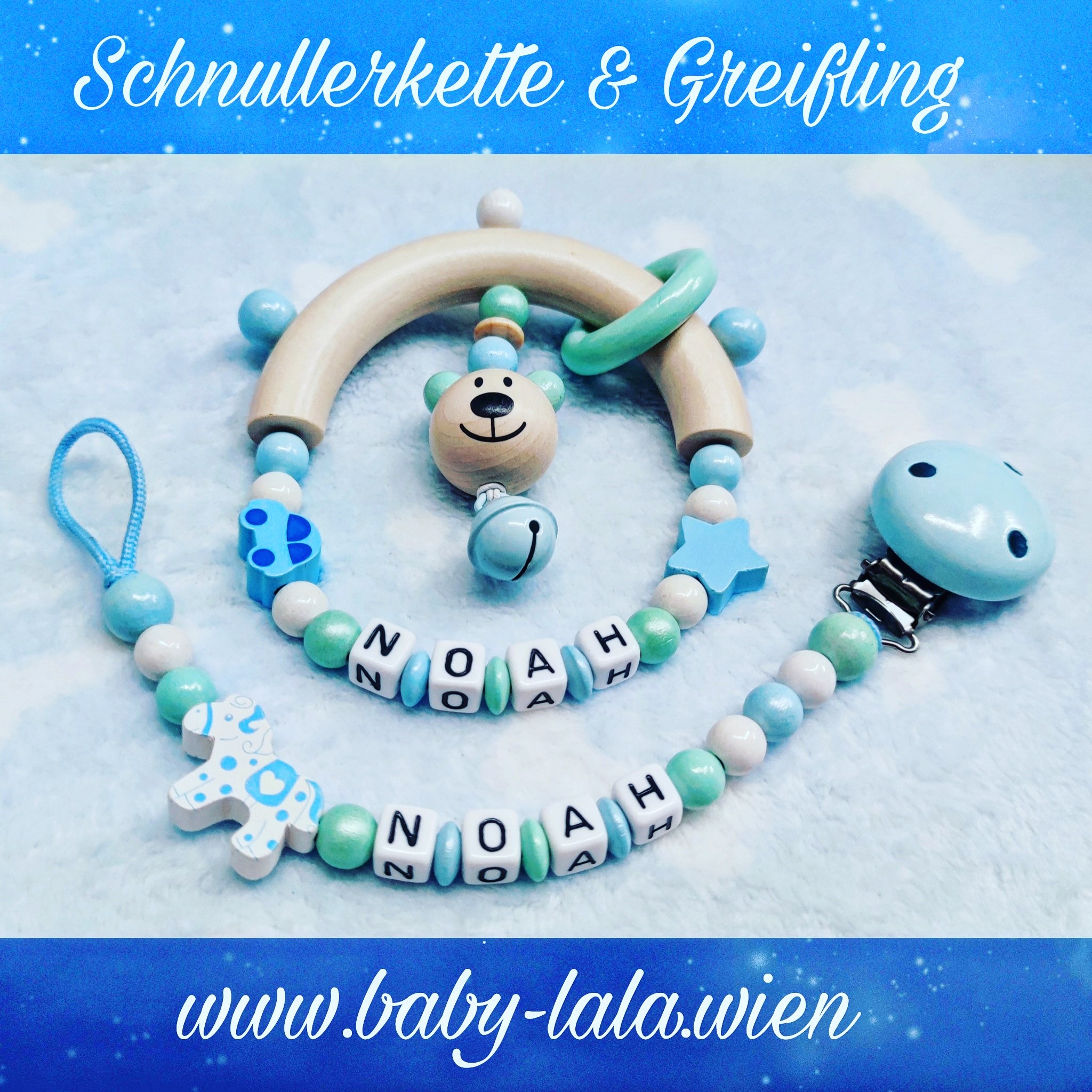 Set aus Greifling und Schnullerkette