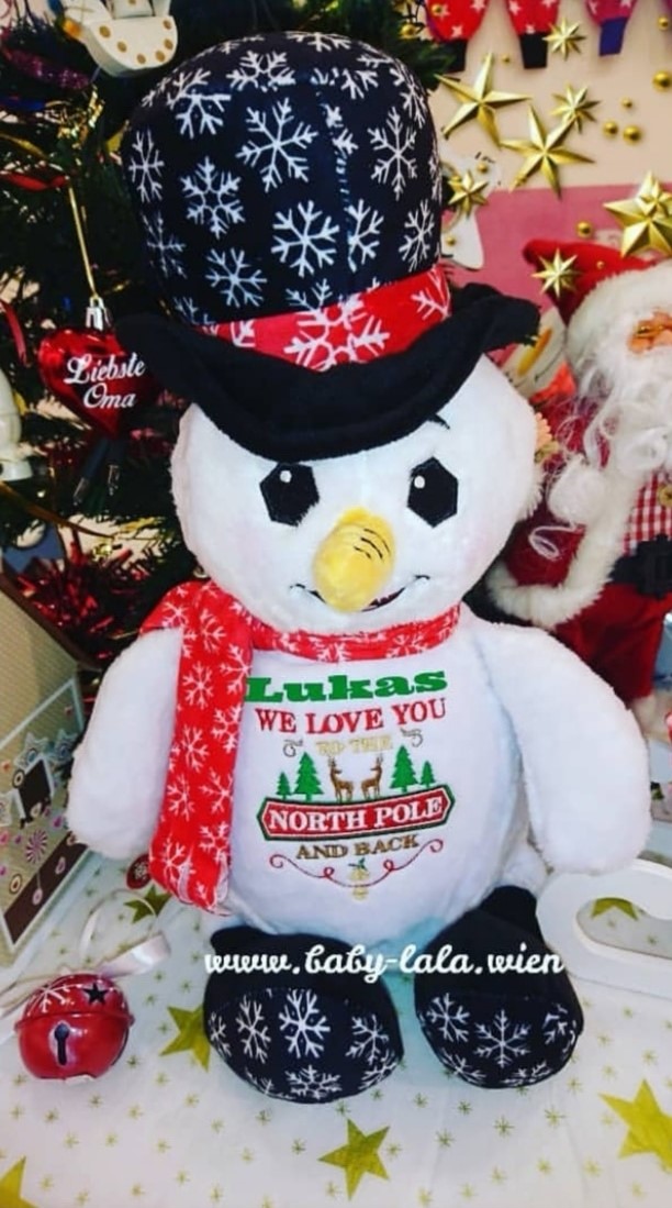 Stofftier - Snowman - Dein personalisierter Schneemann We love you to the North Pole and back !