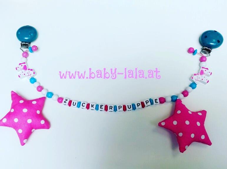 Kinderwagenkette mit 2 Motiven und 2 Stoffsternen
